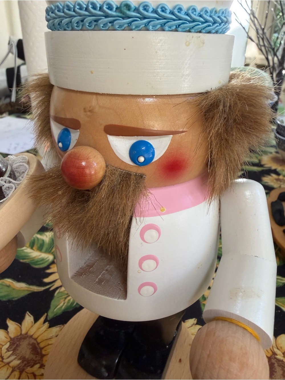 Wooden Chef Nutcracker Figurine in White and pink Holiday 11” - Picture 4 of 6